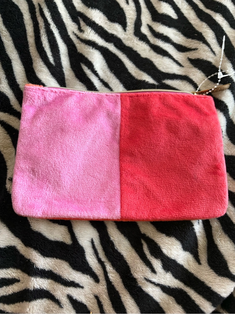 ipsy Two-Tone Pink and Red Velvet Zip Pouch